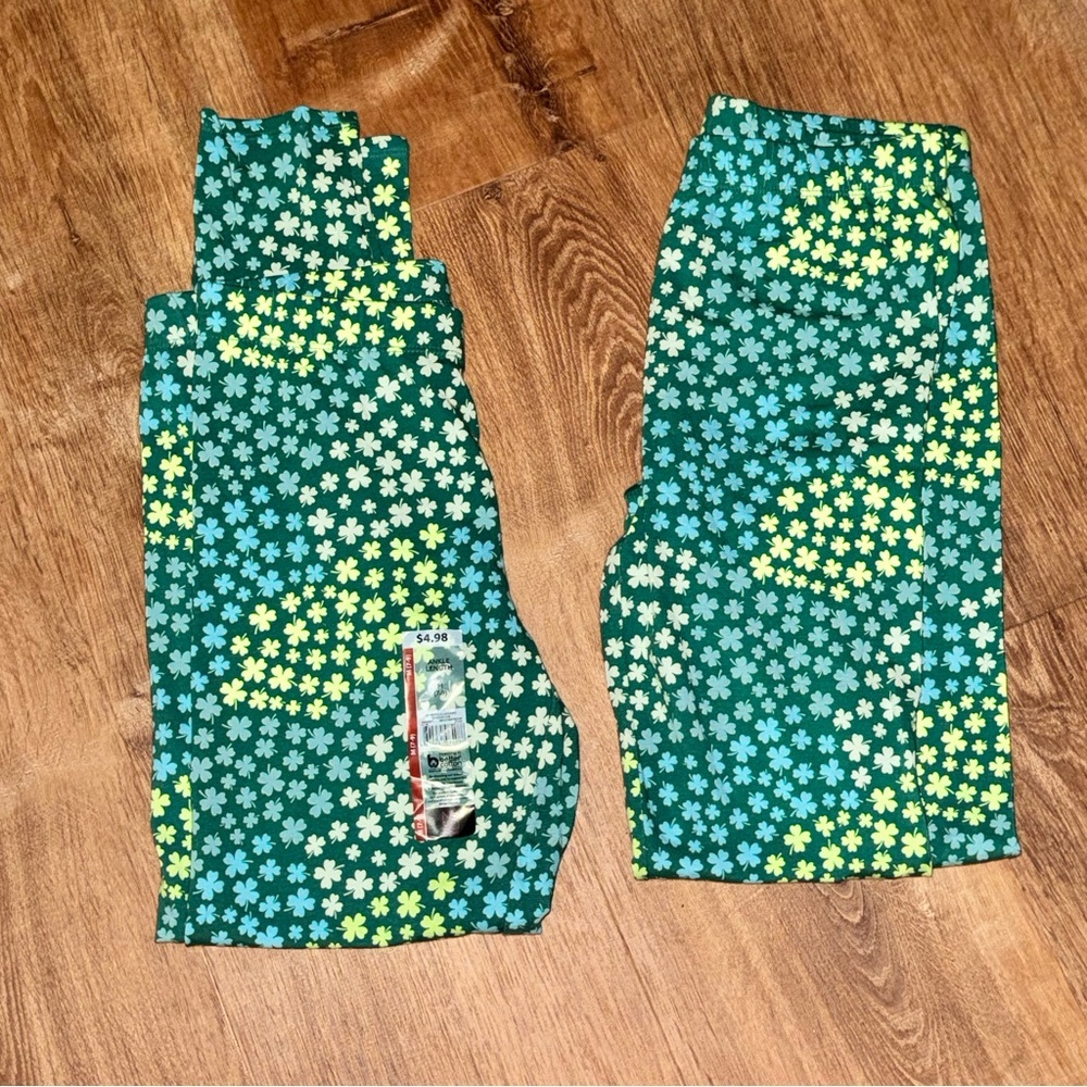 Lot of 2 No Boundaries St. Patrick's Day Leggings Shamrock Camo Juniors M 7-9 - Picture 1 of 10